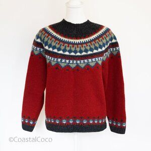 Eddie Bauer 100% Wool Women's M Petite Fair Isle Nordic Sweater Vintage 90s